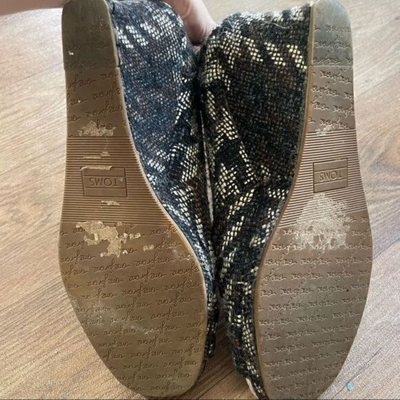 TOMS Wedge Peep Toe Sandals Womens Size W10Black Brown Tan Knit vintage - Picture 7 of 7